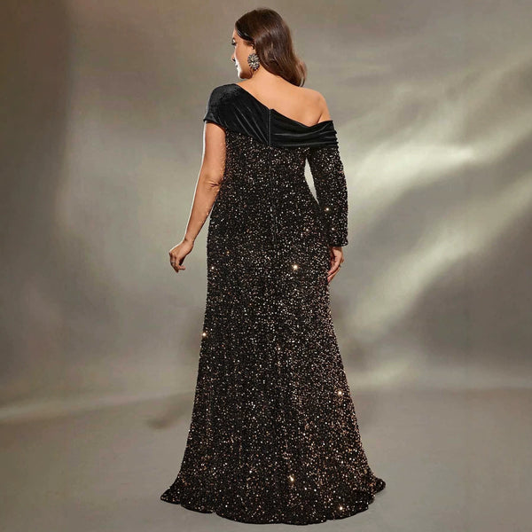 Plus Size Off-Shoulder Sequin Evening Gown for Formal Events