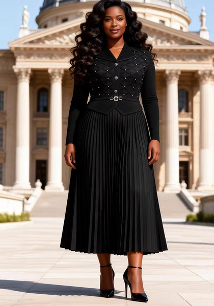 Plus Size African Women Pleated Beaded Elegant Maxi Dress
