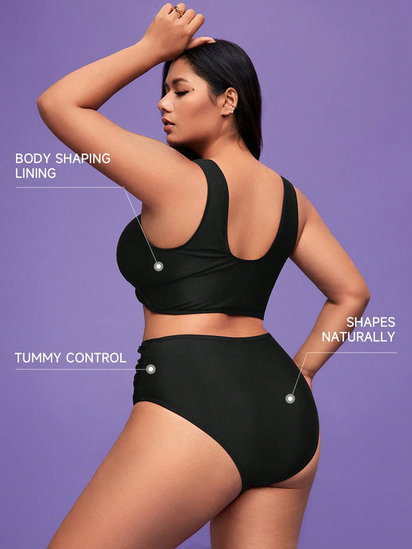 Plus Size V-Neck Two-Piece Swimsuit