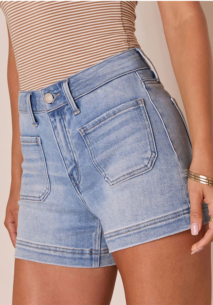 Women American style washed stretchy denim shorts