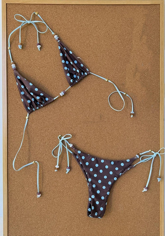 Printed Beaded Two-Piece Bikini Swimsuit for Beach Vacations