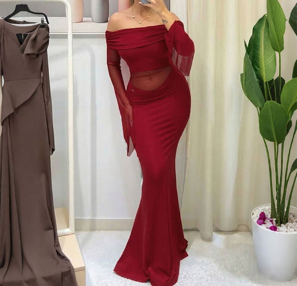Off-Shoulder Mesh Mermaid Evening Party Dress for Spring Events