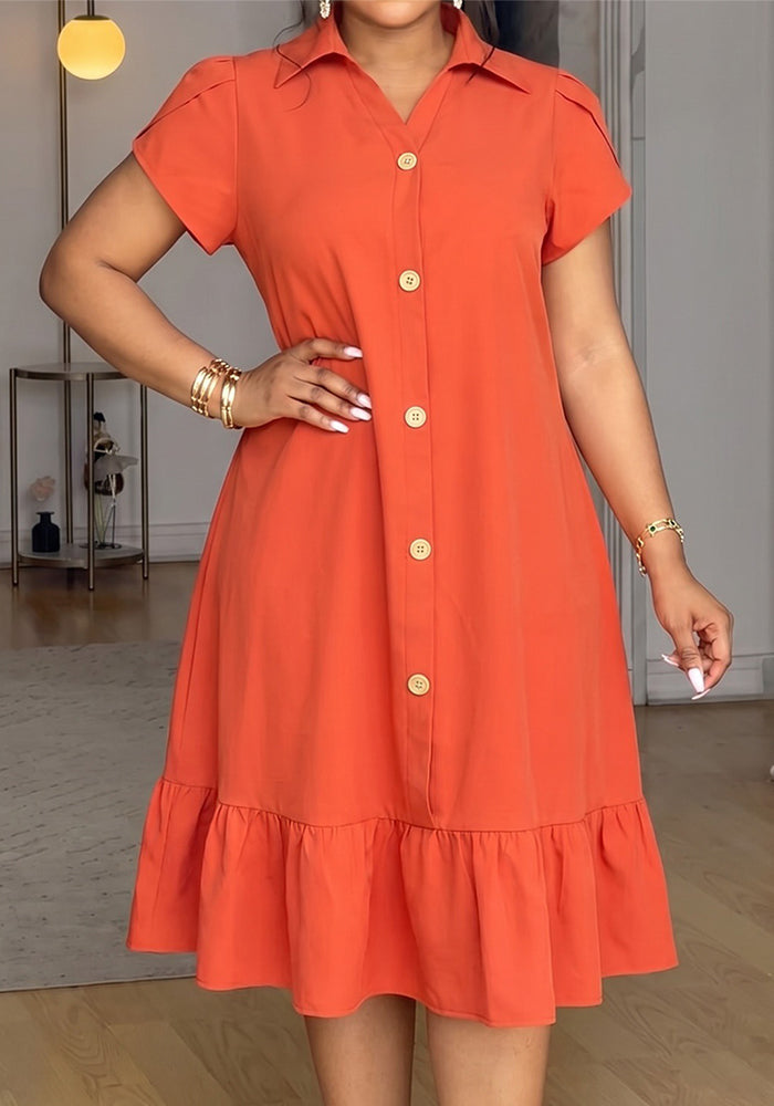 Button Turndown Collar Dress for Holidays