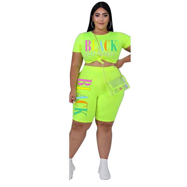 Plus Size Letter Print Two-Piece Shorts Set for Summer Casual