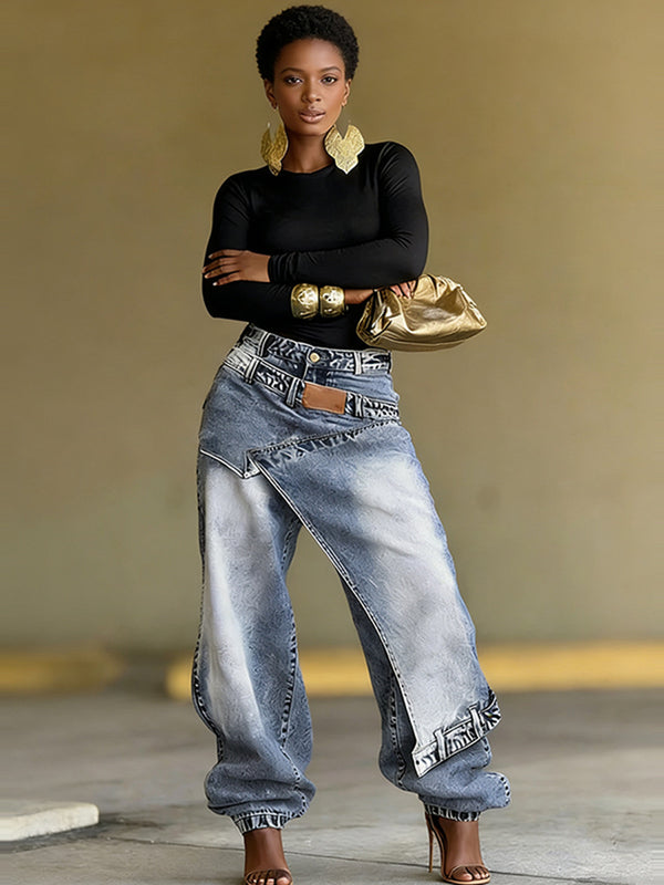 Layered Denim Pants for Spring Casual Streetwear