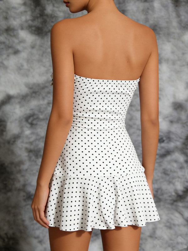 Polka Dot Strapless Patchwork Lace Mini Dress for Evening Events