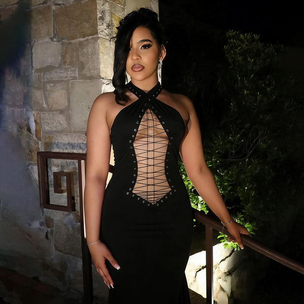 Cross Lace-Up Backless Bodycon Dress for Spring Evening Parties