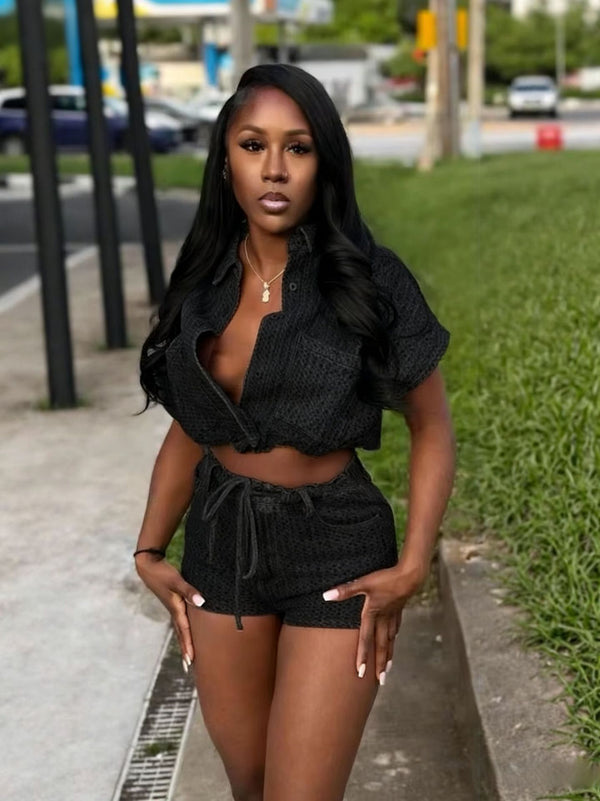 Denim Top & Shorts Two-Piece Set for Summer Casual Wear