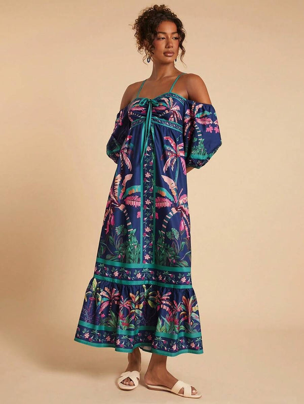 Printed Camisole Off-Shoulder Dress for Summer Holidays