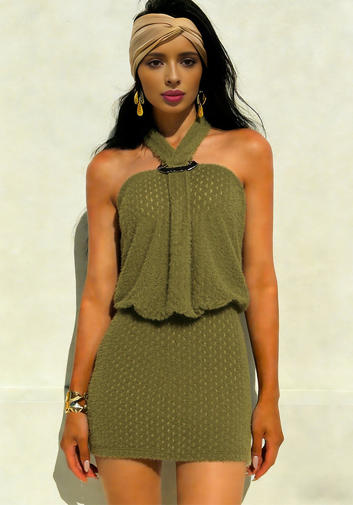 Solid Halter Neck Sleeveless Bodycon Dress for Streetwear
