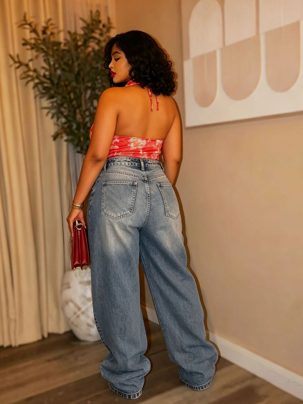 Asymmetrical Deconstructed Patchwork PU-Washed Denim Pants