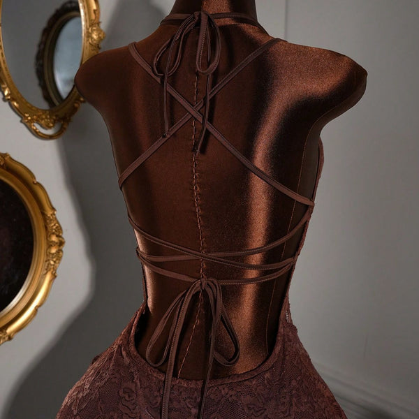 Lace Hollow Out Low Back Layered Mini Dress for Club Wear