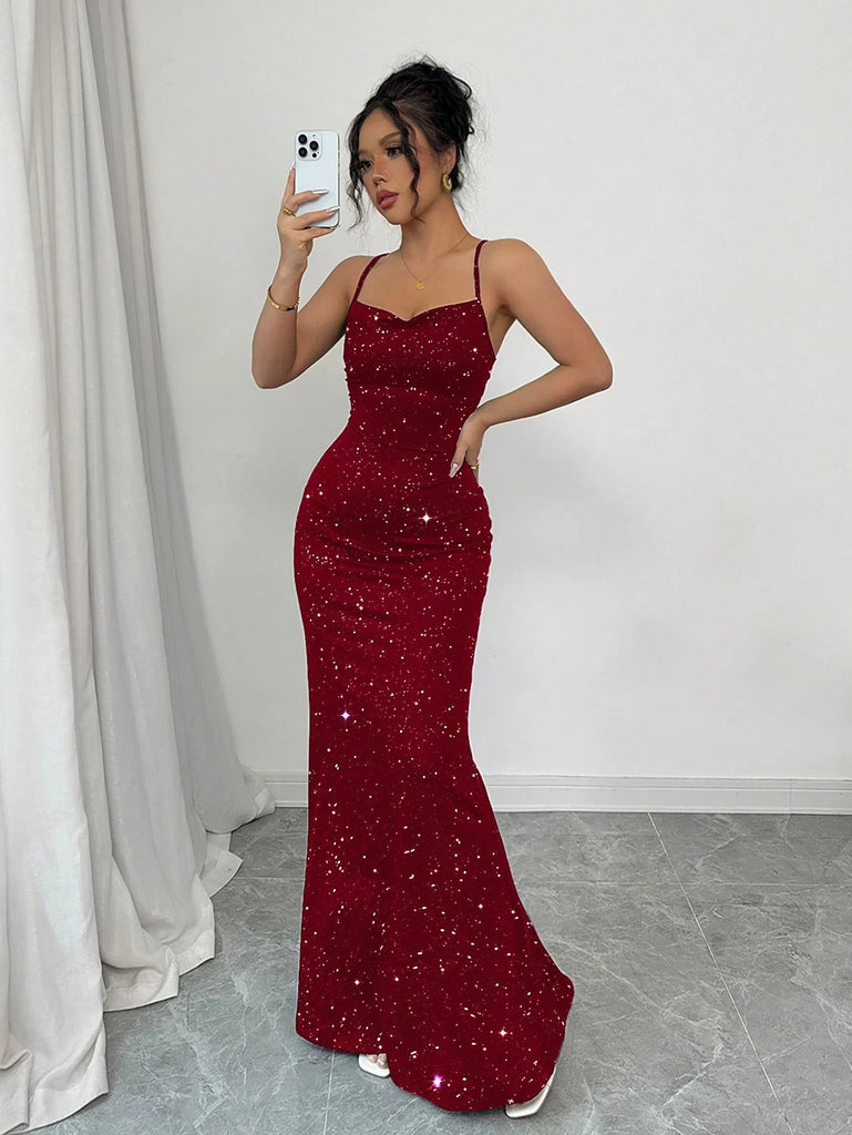 Women Backless Mermaid Maxi Dress