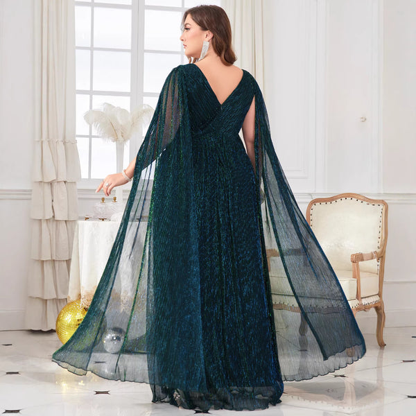 Plus Size Dark Green V-Neck Evening Gown for Prom & Parties