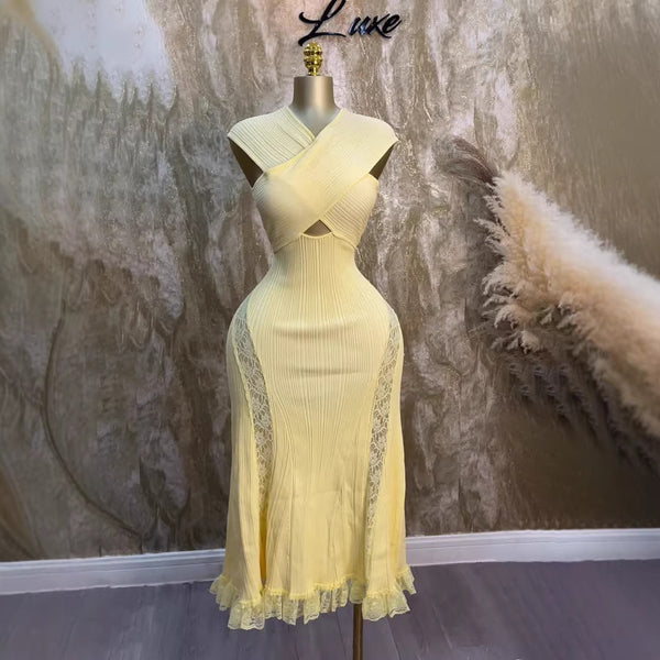 Knitted Lace Patchwork Off-Shoulder Sleeveless Maxi Dress for Summer