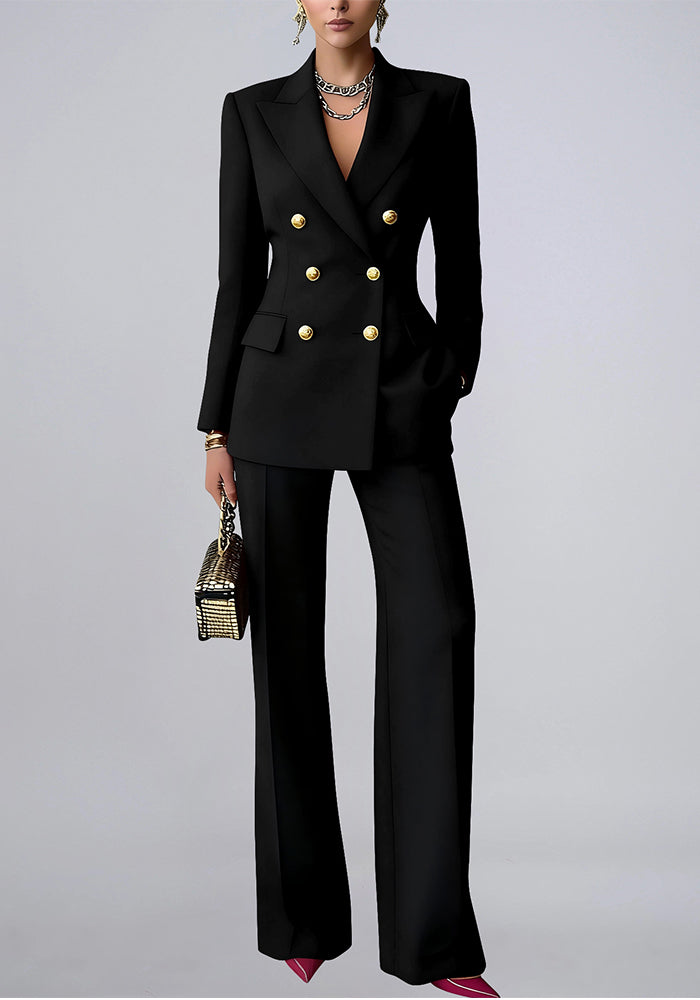 Button-Down Collar Blazer & Pants Career Two-Piece Set
