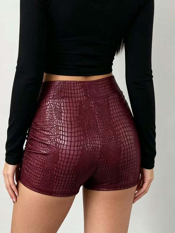 Snakeskin Faux Leather Slim-Waist Shorts for Summer Clubwear