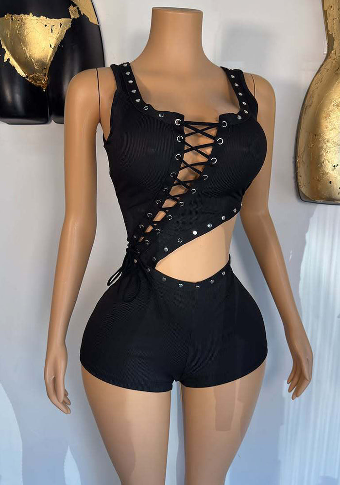 Lace-Up Crop Asymmetrical Sleeveless Jumpsuit for Casual