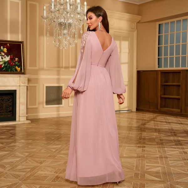 Women Long-Sleeved Formal Party Wedding Evening Dress