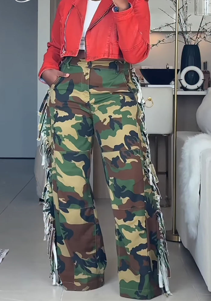Camouflage Denim Wide Leg Cargo Jeans for Streetwear