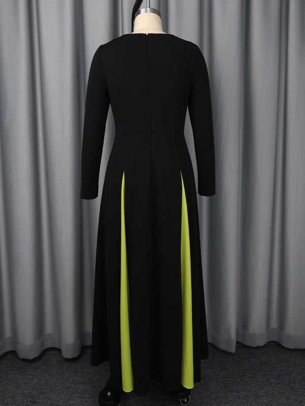 Plus Size Colorblock Ruffle Collar Flared Formal Dress for Events