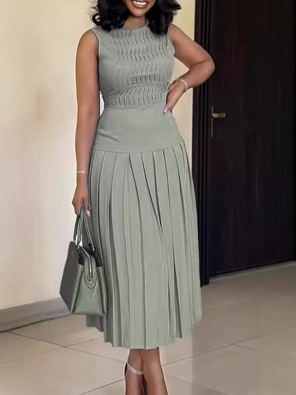 Sleeveless High-Waist Ruched Solid Maxi Dress for Summer Events