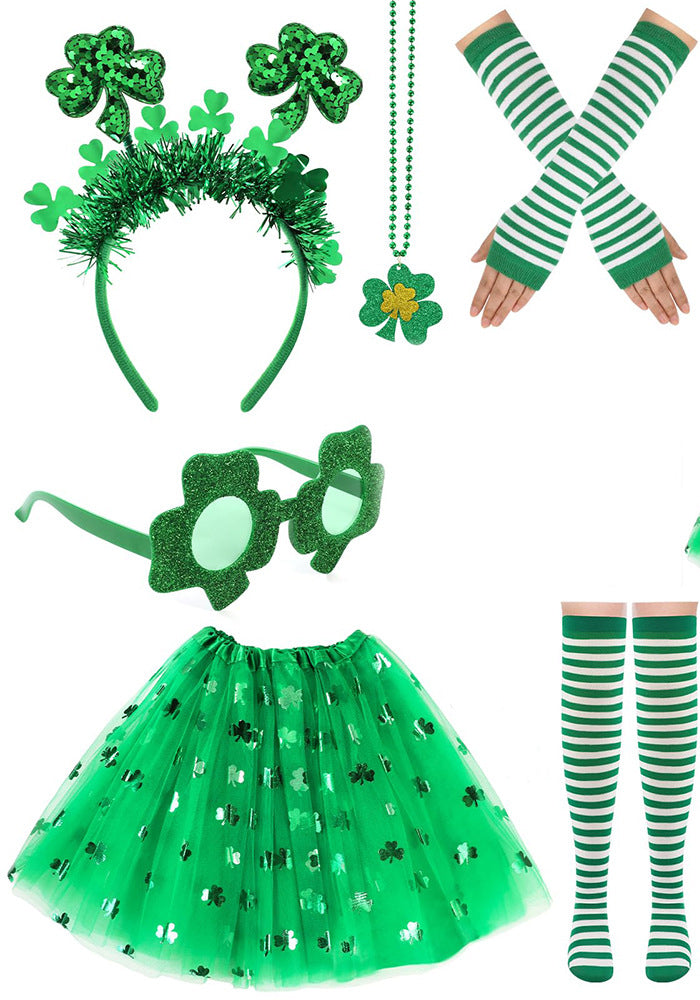 St. Patrick's Day Shamrock Necklace & Mesh Skirt Set