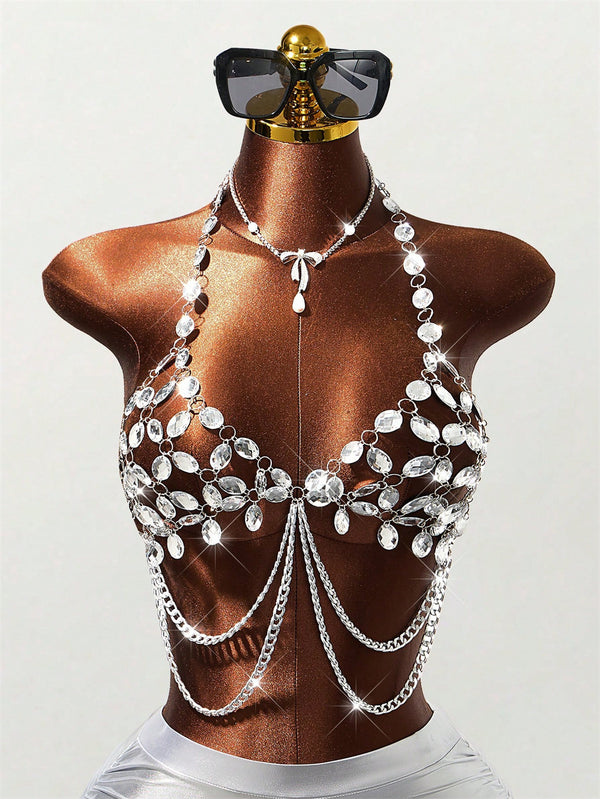 Gem Tassel Hollow-Out Chain Halter Camisole Top for Parties