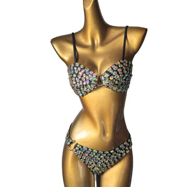 Rhinestone Diamond Tassel Two-Piece Bikini for Beach Parties