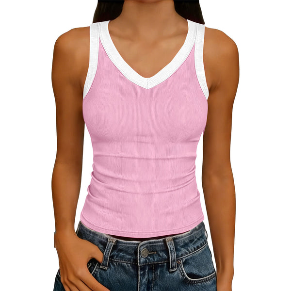 V-Neck Sleeveless Knitted Tank Top for Summer Casual