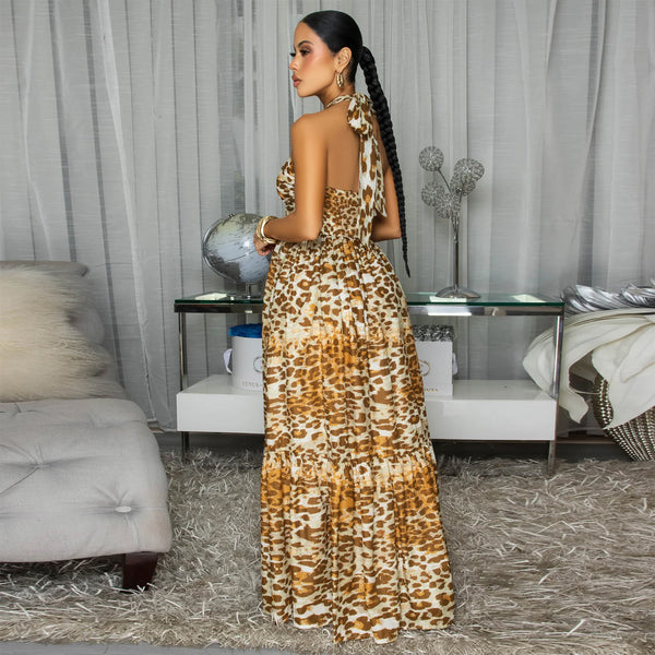 Leopard Print Hollow-Out Dress for Beach Holidays