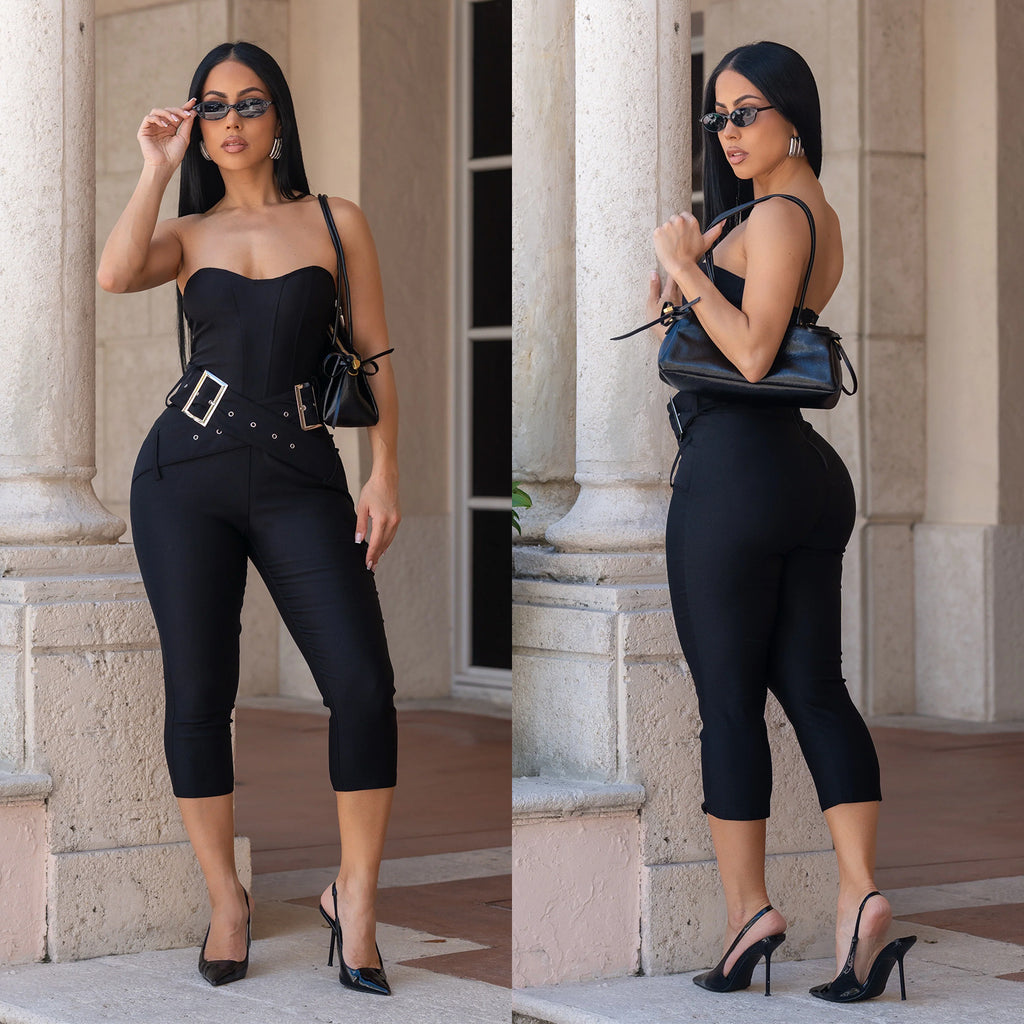Solid Strapless Bodycon Jumpsuit for Clubwear