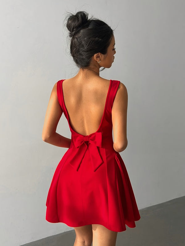 Red Square Neck Sleeveless Mini Dress for Summer Parties