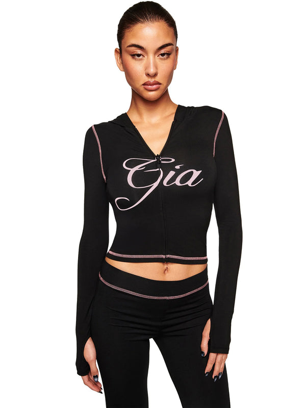 Printed Hooded Long-Sleeve Thumb-Hole Top & Pants Set