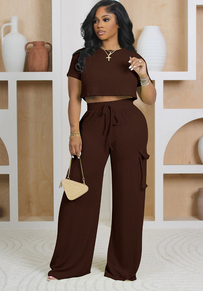 Women's Fashion Casual Solid Textured Two-Piece Pants Set