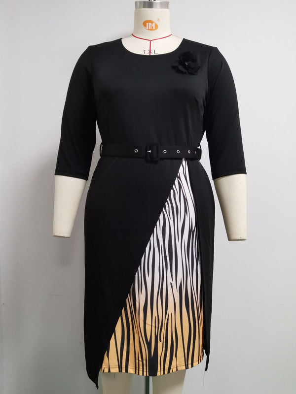 Plus Size African Round Neck 3/4 Sleeve Dress for Events