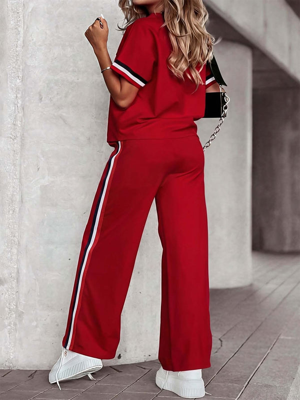 Red Top & Pants Two-Piece Lounge Set for Everyday Casual
