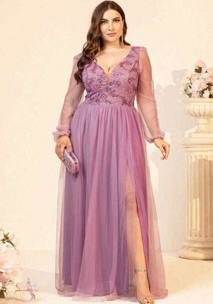 Plus Size Women Spring Summer Sequined Mesh Patchwork Evening Dress