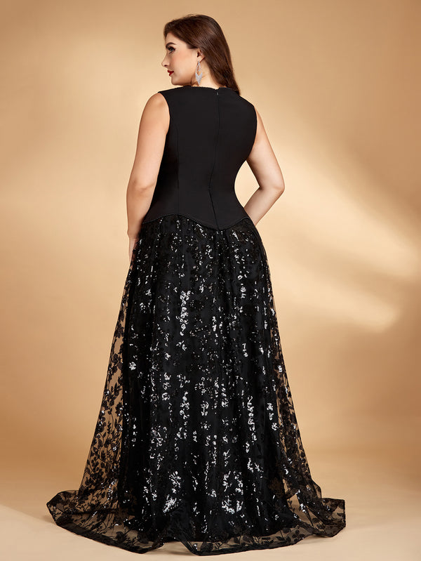 Plus Size Sequin Ruffle Trim Tank Dress for Formal Parties