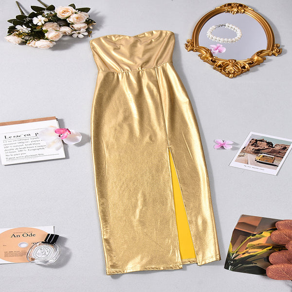 Strapless Metallic Dress for Summer Evening Parties