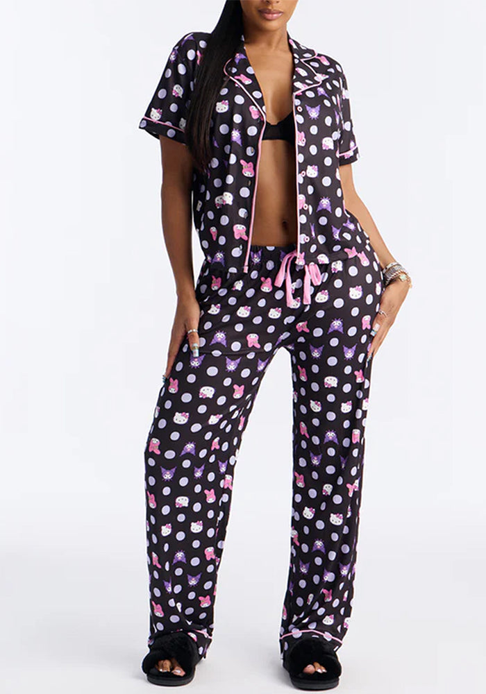 Printed Short-Sleeve Top & Pants Pajama Two-Piece Set