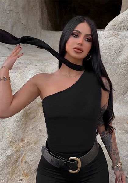 Women American Style Sexy Summer Slash Shoulder Sleeveless Flowy Ribbon Top