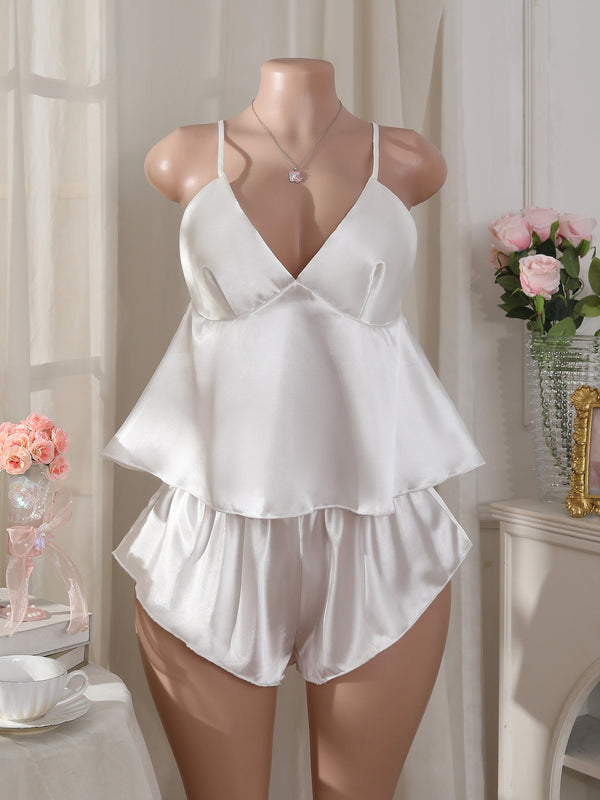 Women satin camisole V-neck backless sexy shorts sexy lingerie two-piece set