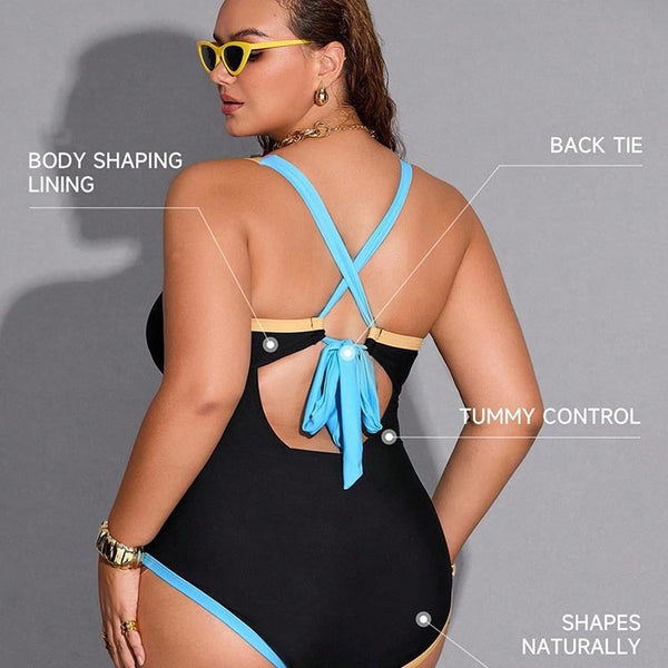 Plus Size Color Block One-Piece Swimsuit