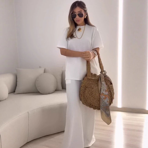 Short-Sleeved Top & Wide-Leg Pants Set for Summer Casual Wear
