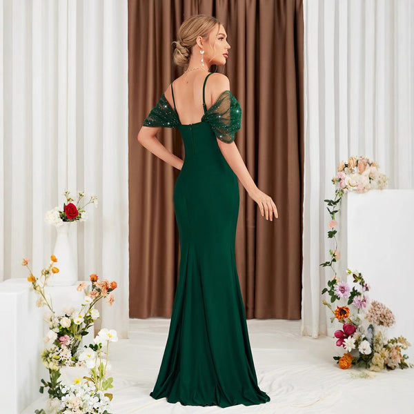 Women Off-Shoulder Slit Mermaid Evening Dress