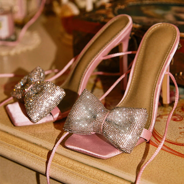 Glitter Bow Tie Open Toe Heels