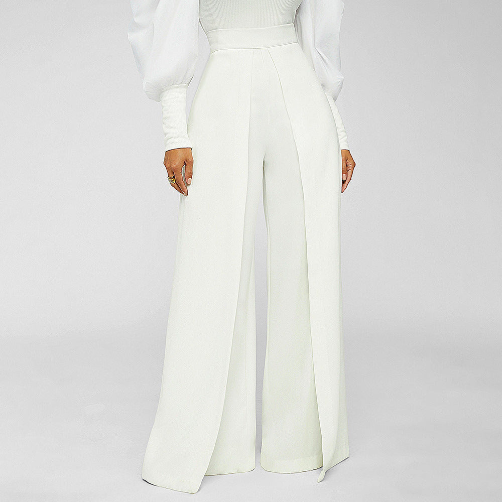 High Waist Solid Wide Leg Pants