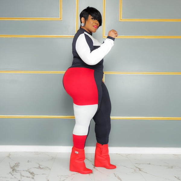 Two Piece Long Sleeve Color Block Jacket & Pants