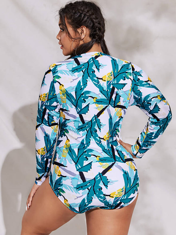 Long Sleeve Floral Print Swimsuits